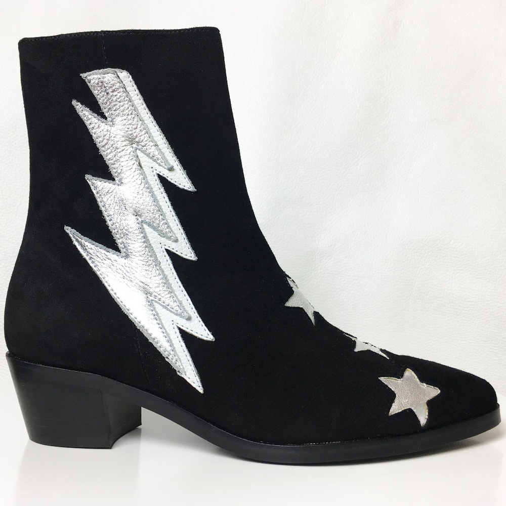 Modern Vice Black Suede Boot Silver Bolt Size 8